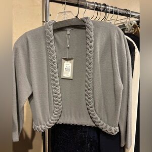 Neiman Marcus Gray Braided Trim Sweater